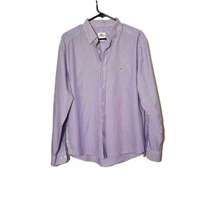 LACOSTE MEN DRESS SHIRT PURPLE AND WHITE STRIPED IN SIZE 43 design in France